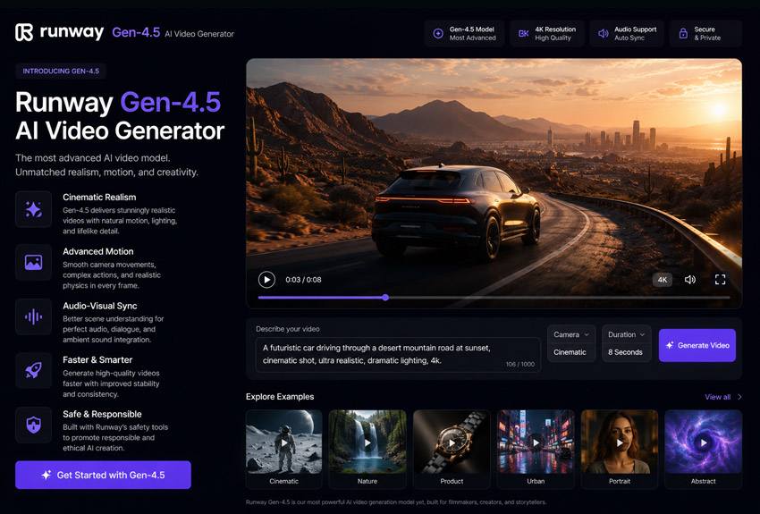 Runway Gen-4.5 AI Video Generator